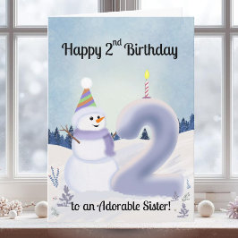 Sister Happy 2nd Birthday Snowman Building カード