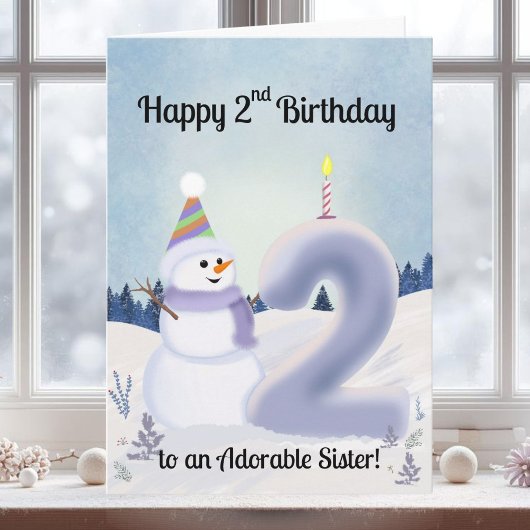 Sister Happy 2nd Birthday Snowman Building カード