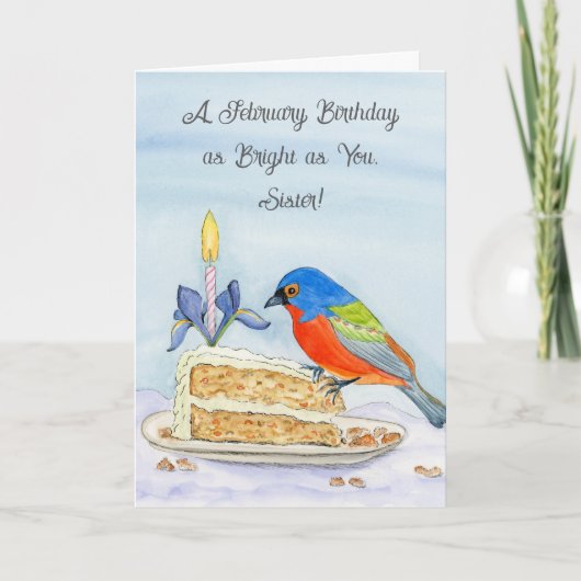 Sister Happy February Birthday Painted Bunting カード (正面)