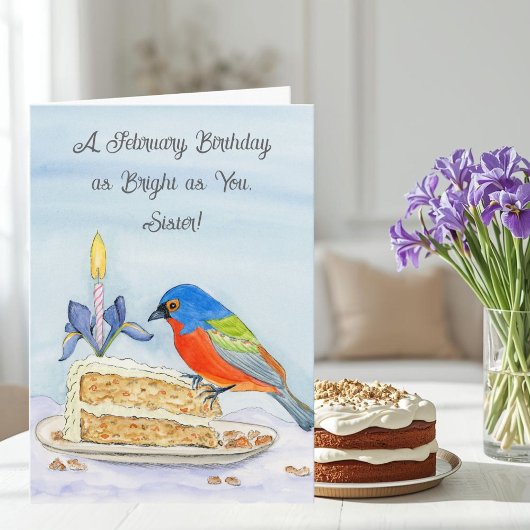 Sister Happy February Birthday Painted Bunting カード