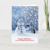 Sister Happy Holidays Funny Snowman and Wine カード (正面)