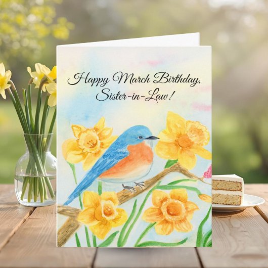 Sister-in-Law Happy March Birthday Blue Bird  カード