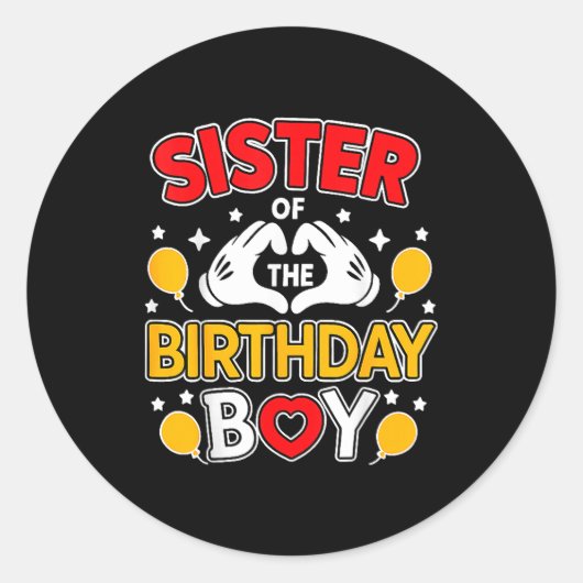 Sister Of The Birthday Boy Family Matching Dad Mom ラウンドシール (正面)