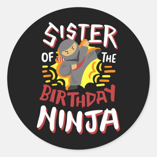 Sister Of The Birthday Ninja Karate Kids Bday Part ラウンドシール (正面)