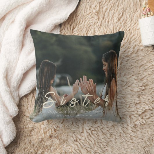 Sister Photo Collage Pillow – Same Hearts Always クッション (ブランケット)