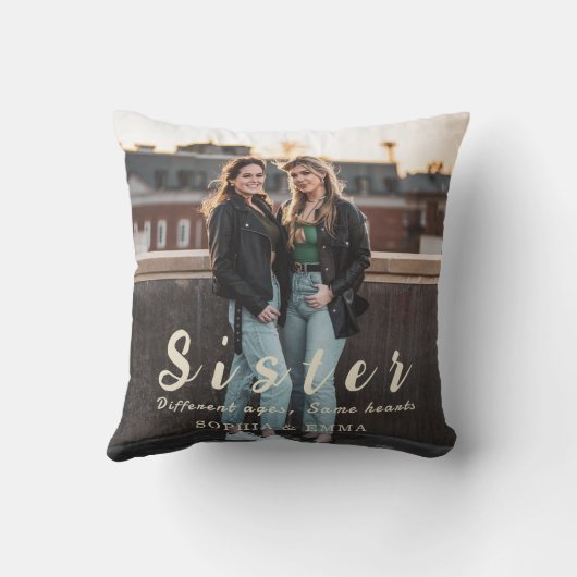 Sister Photo Collage Pillow – Same Hearts Always クッション (裏面)