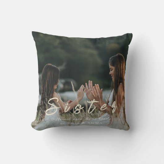 Sister Photo Collage Pillow – Same Hearts Always クッション (正面)