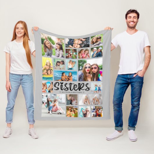 SISTERS モダン 19 Photo Collage Gray フリースブランケット (インサイチュ)