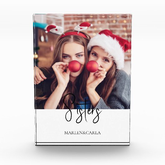 Sisters モダン Christmas Photo フォトブロック (正面)