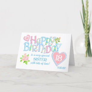 Sister's 18th Birthday Roses Hearts Word Art Card シーズンカード