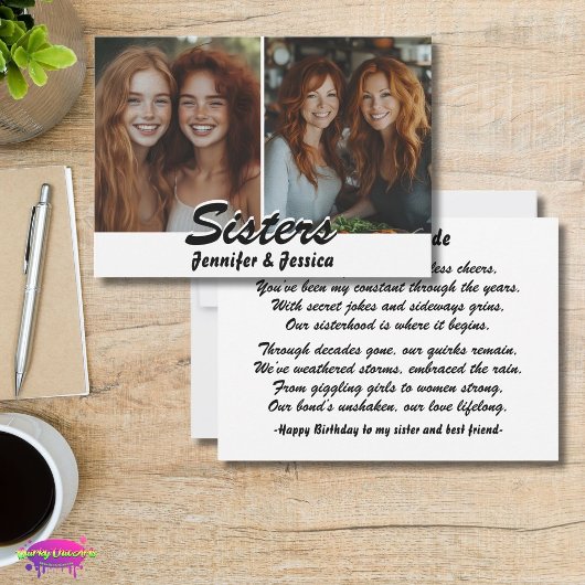 Sisters Birthday Card with Photo and Poem 