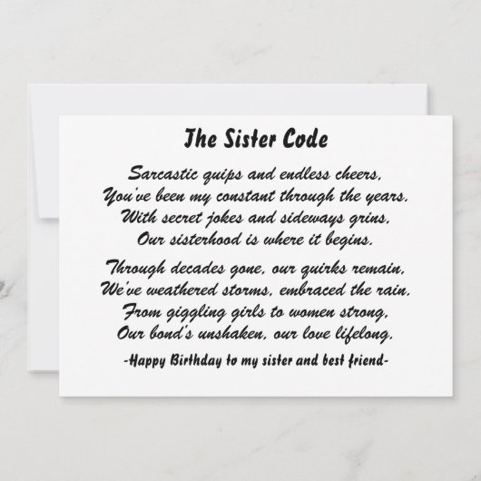 Sisters Birthday Card with Photo and Poem  (裏面)