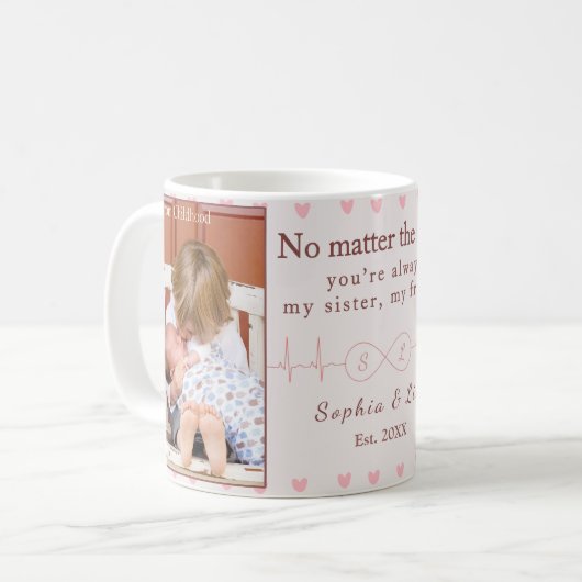 Sisters Custom Photo Mug – Personalized Gift コーヒーマグカップ (正面左)