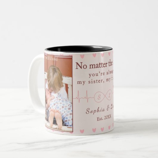 Sisters Custom Photo Mug – Personalized Gift ツートーンマグカップ (正面左)