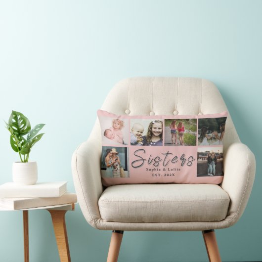 Sisters Forever – 6 Photo Custom Throw Pillow ランバークッション (椅子)