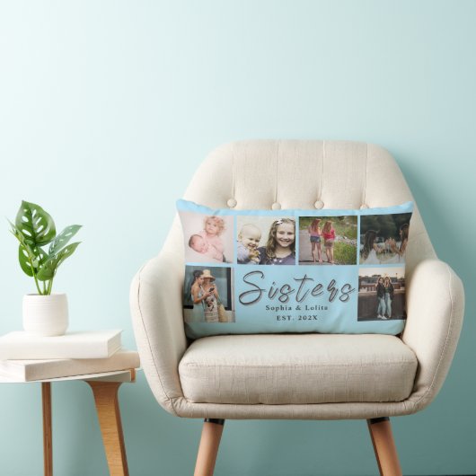 Sisters Forever – 6 Photo Custom Throw Pillow ランバークッション (椅子)