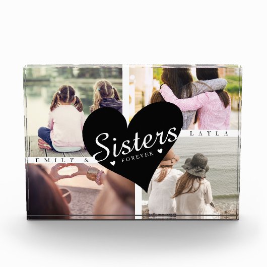 Sisters Forever Collage Heart Script Photo フォトブロック (正面)
