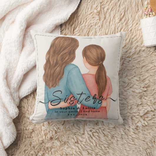 Sisters Forever – Custom Photo Throw Pillow クッション (ブランケット)