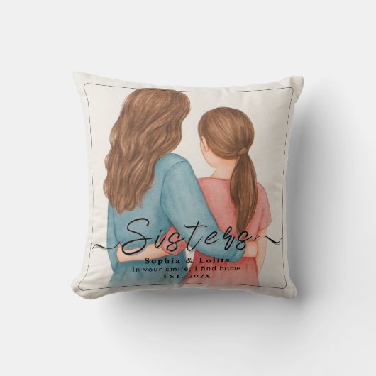 Sisters Forever – Custom Photo Throw Pillow クッション (正面)