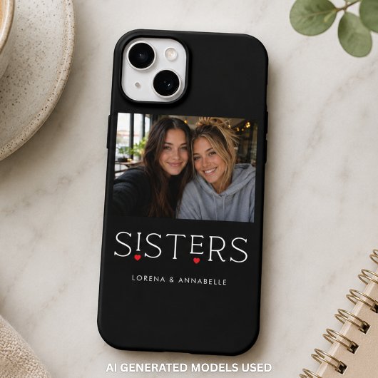 Sisters Heart Typography ブラック 写真 iPhone 15ケース