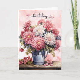 Sister's November Birthday Pink Chrysanthemums カード