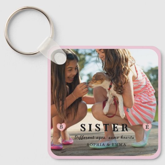 Sisters Photo Collage – Same Hearts Keychain キーホルダー (正面)