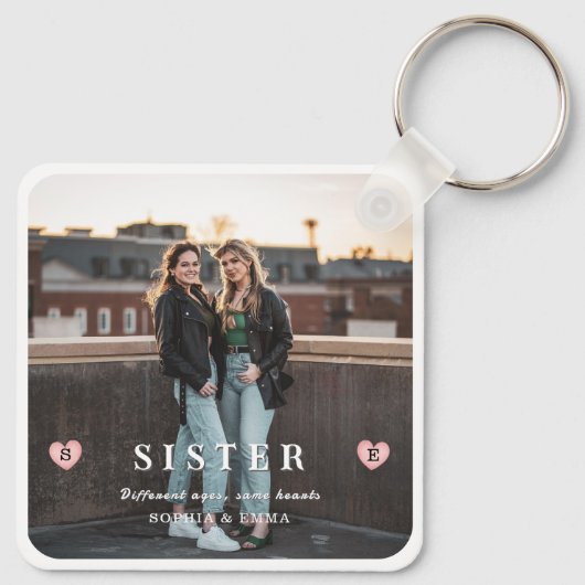 Sisters Photo Collage – Same Hearts Keychain キーホルダー (裏面)