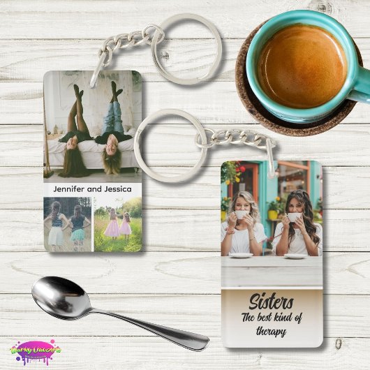 Sisters Photo Collage with Names, Best Therapy キーホルダー