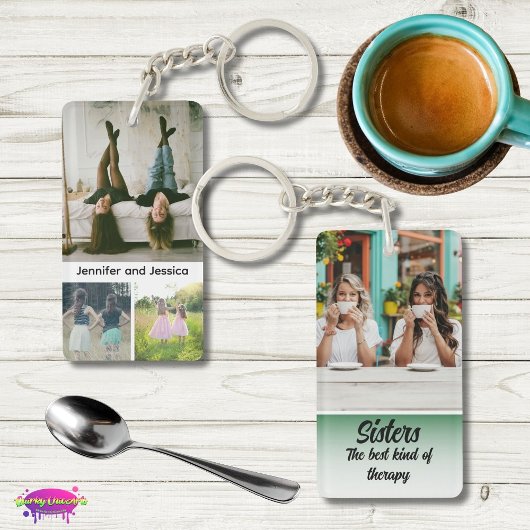 Sisters Photo Collage with Names, Best Therapy キーホルダー
