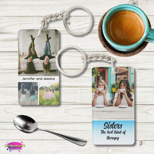 Sisters Photo Collage with Names, Best Therapy キーホルダー