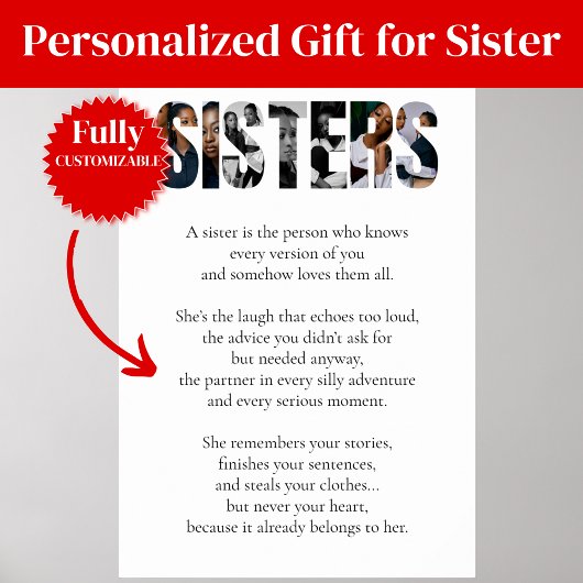SISTERS Poem Poster – Heartfelt Gift for Sister ポスター