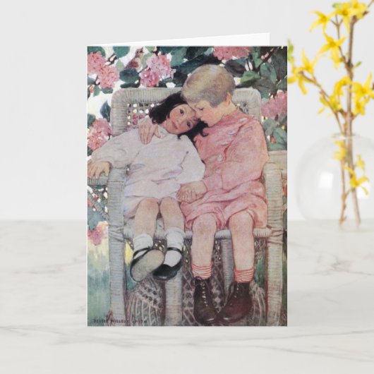 Sisters under Blossoms, Jessie Willcox Smith カード (黄色い花)