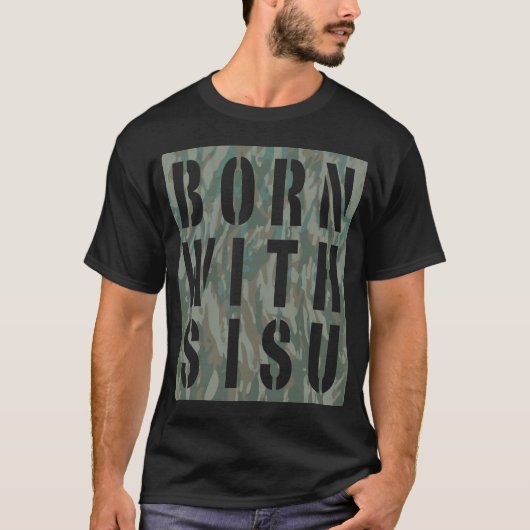 Sisuの迷彩柄3と生まれて下さい Tシャツ (正面)