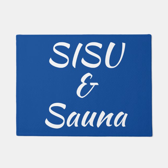 SISU & Sauna Doormat （青、フィンランド語） ドアマット (正面)