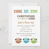 SIT 来 STAY DOG PUPPIES誕生日パーティー 招待状 (正面)