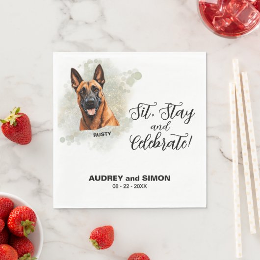 Sit, Stay & Celebrate Belgian Malinois Wedding スタンダードランチョンナプキン (インサイチュ)