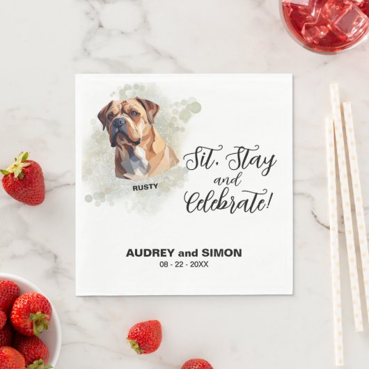 Sit, Stay & Celebrate Bulldog Wedding スタンダードランチョンナプキン (インサイチュ)