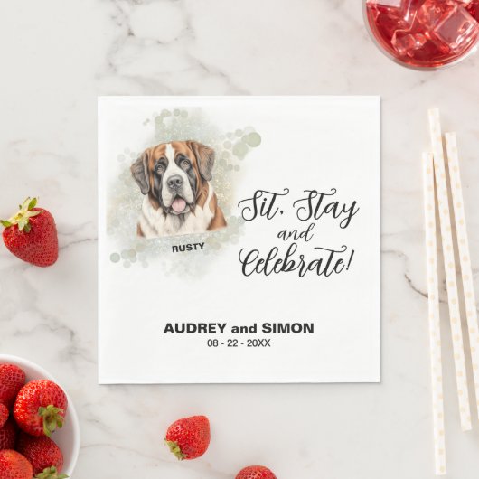 Sit, Stay & Celebrate St. Bernard Wedding スタンダードランチョンナプキン (インサイチュ)