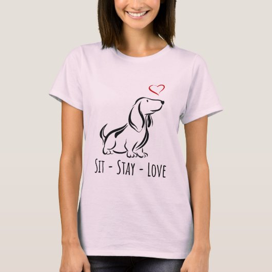 Sit-Stay-Love バセットハウンド Tシャツ (正面)