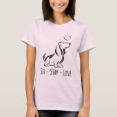 Sit-Stay-Love Basset Hound Tシャツ (正面)