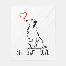 Sit-Stay-Love Border Collie フリースブランケット
