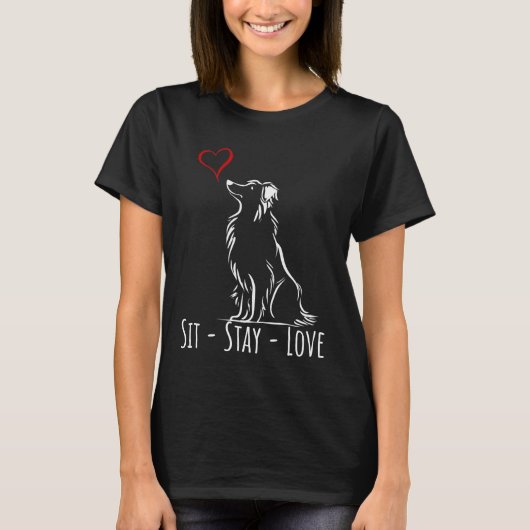 Sit-Stay-Love Border Collie Tシャツ (正面)