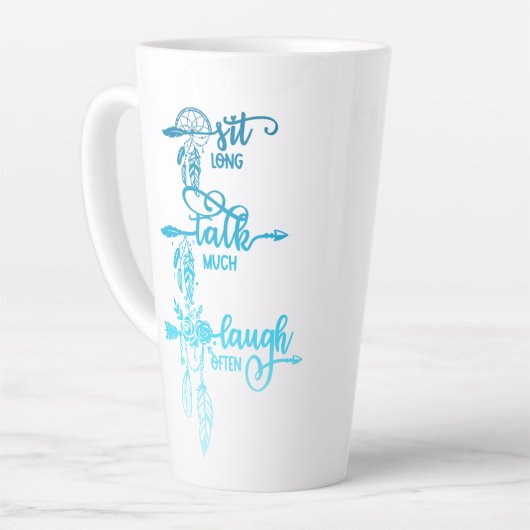 Sit, Talk, Laugh, Blue Ombre Boho Latte Mug カフェラテマグ (左アングル)