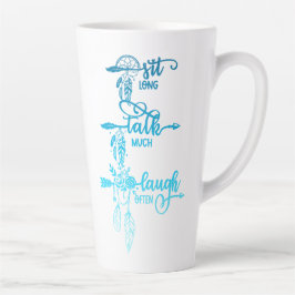Sit, Talk, Laugh, Blue Ombre Boho Latte Mug カフェラテマグ