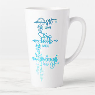 Sit, Talk, Laugh, Blue Ombre Boho Latte Mug カフェラテマグ