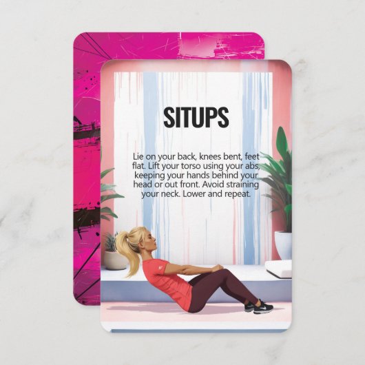 Sit up Crunchesフィットネスカードとピンクバッキング セーブザデート (正面/裏面)