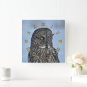 Siting 素晴らし Gray Owl WildlifeフォトポートレートII スクエア壁時計 (ホーム)