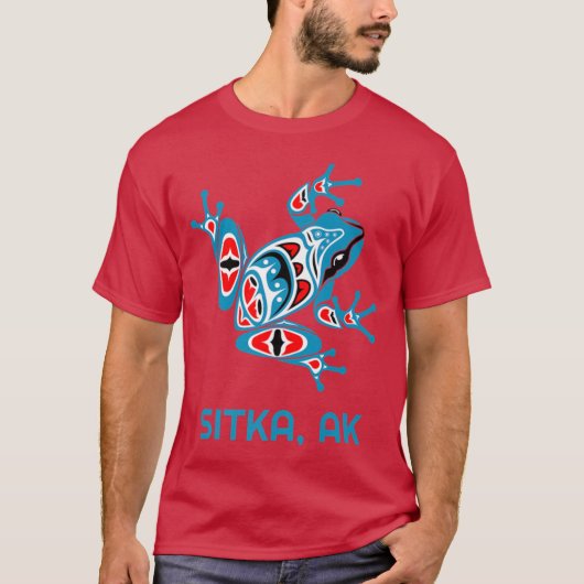 Sitka Alaska Blue Red Frog PNW Indian Art Native A Tシャツ (正面)