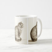 Sitting cat vintage sepia pencil drawing コーヒーマグカップ (正面右)