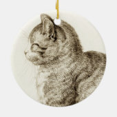 Sitting cat vintage sepia pencil drawing セラミックオーナメント (裏面)